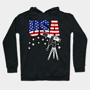 4th July Telescope USA Flag Astronomer Space Enthusiast Hoodie